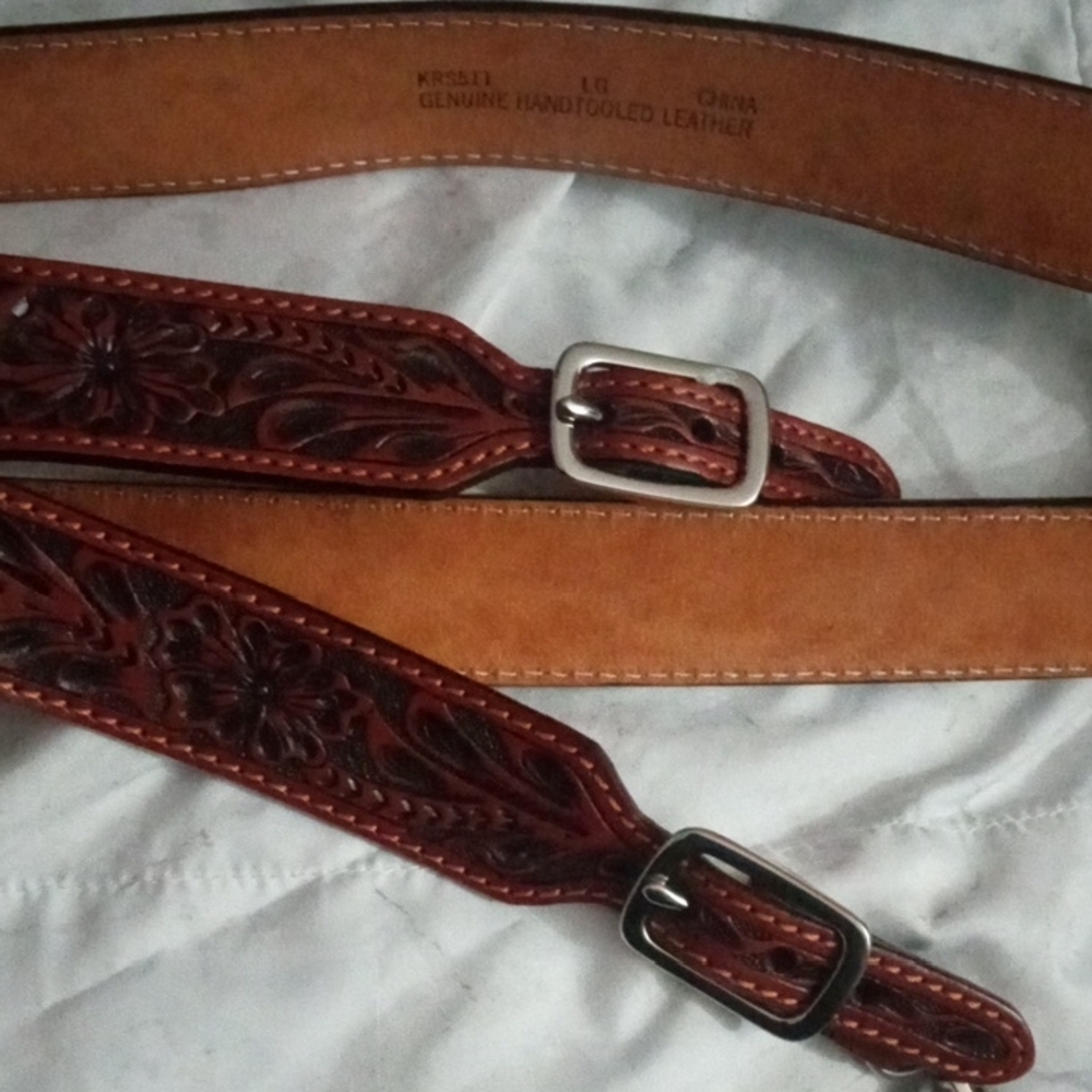 Men's Brown Leather Suspenders with Black Elastic Strap...